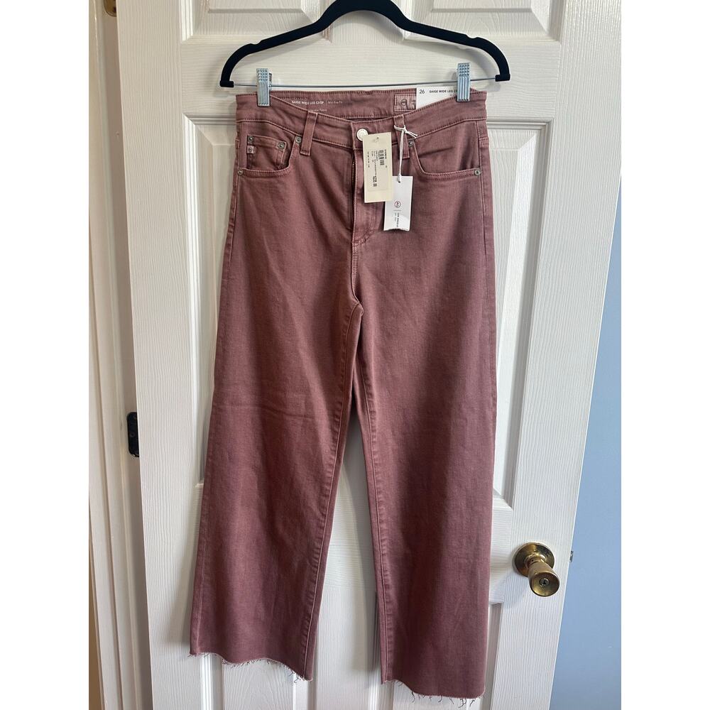 AG Los Angeles NWT Saige Wide Leg Crop Jeans Sz 26 Sulfur Pink Red Mid Rise - Picture 3 of 6